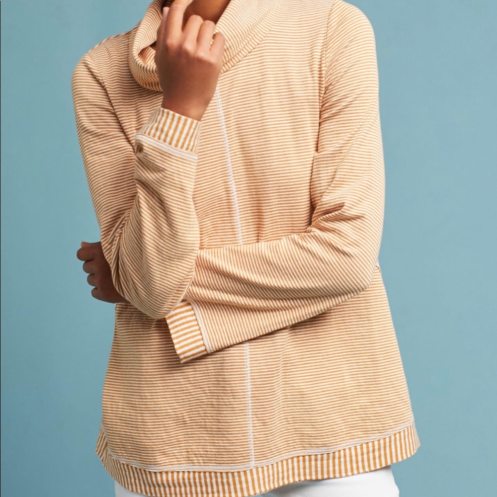 Anthro Maeve Striped Cowl Neck Top Small Yellow - Picture 3 of 5
